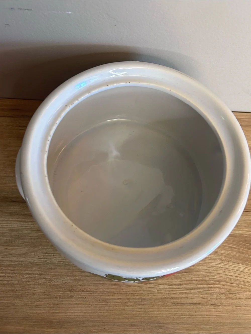 Vintage White Ceramic Strawberry Canister with Green Lid